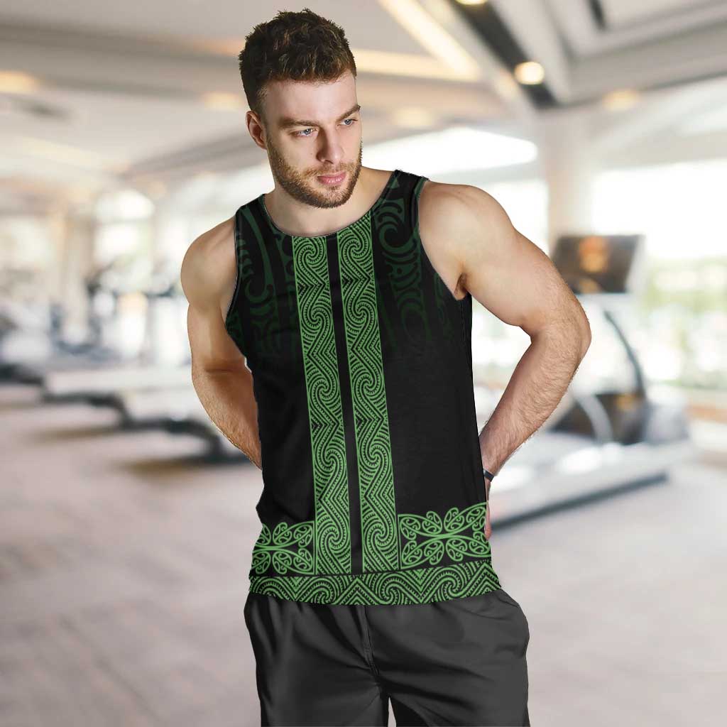 New Zealand Maori Kowhaiwhai Men Tank Top Kakariki Maui and Mangopare LT9 Green - Polynesian Pride