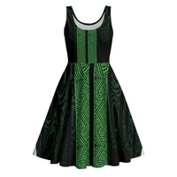 New Zealand Maori Kowhaiwhai Midi Dress Kakariki Maui and Mangopare LT9 Green - Polynesian Pride