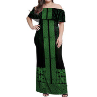 New Zealand Maori Kowhaiwhai Off Shoulder Maxi Dress Kakariki Maui and Mangopare LT9 Women Green - Polynesian Pride