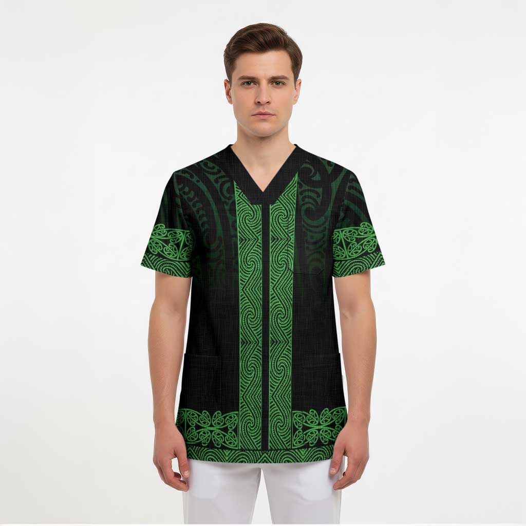 New Zealand Maori Kowhaiwhai Scrub Top Kakariki Maui and Mangopare LT9 - Polynesian Pride