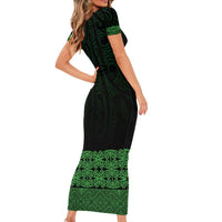 New Zealand Maori Kowhaiwhai Short Sleeve Bodycon Dress Kakariki Maui and Mangopare LT9 - Polynesian Pride