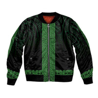 New Zealand Maori Kowhaiwhai Sleeve Zip Bomber Jacket Kakariki Maui and Mangopare LT9 Unisex Green - Polynesian Pride