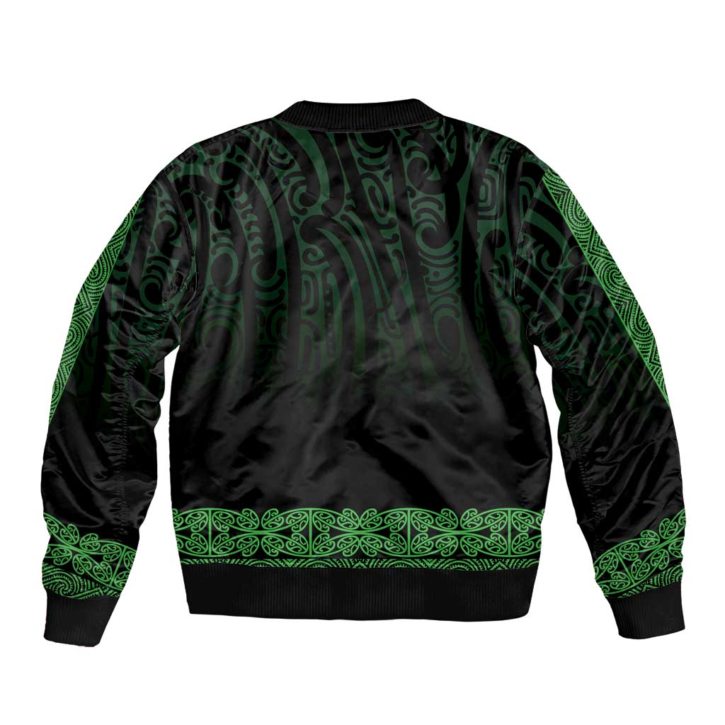 New Zealand Maori Kowhaiwhai Sleeve Zip Bomber Jacket Kakariki Maui and Mangopare LT9 - Polynesian Pride