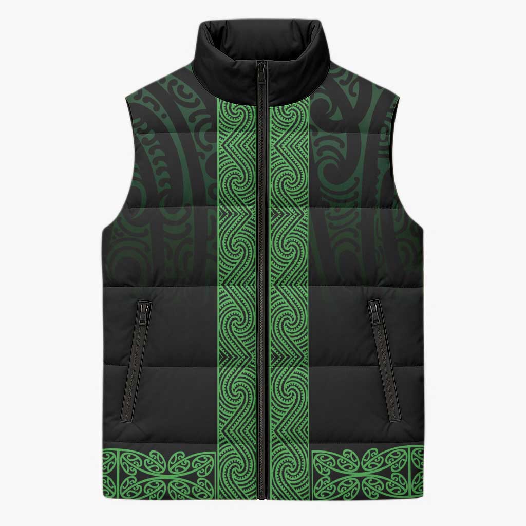 New Zealand Maori Kowhaiwhai Sleeveless Puffer Jacket Kakariki Maui and Mangopare LT9 Unisex Green - Polynesian Pride