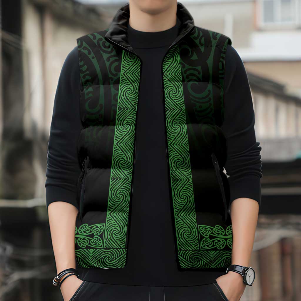New Zealand Maori Kowhaiwhai Sleeveless Puffer Jacket Kakariki Maui and Mangopare LT9 - Polynesian Pride