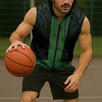 New Zealand Maori Kowhaiwhai Sleeveless Zip Hoodie Kakariki Maui and Mangopare LT9 - Polynesian Pride