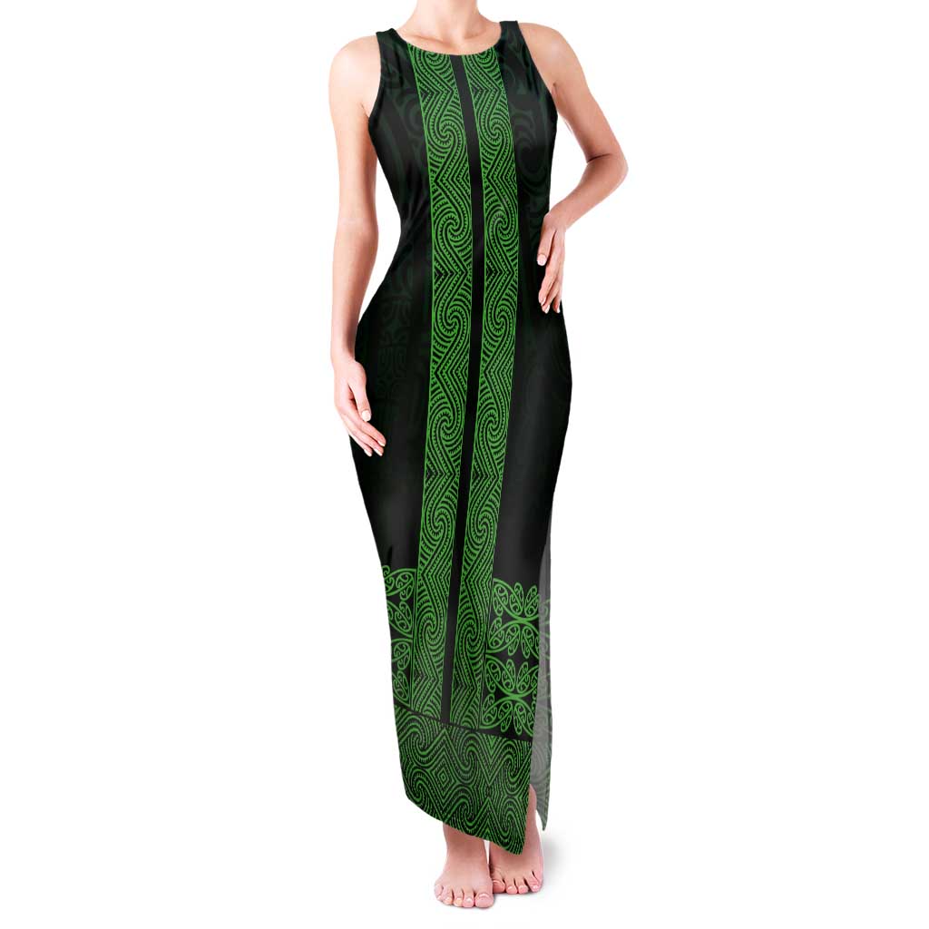New Zealand Maori Kowhaiwhai Tank Maxi Dress Kakariki Maui and Mangopare LT9 Women Green - Polynesian Pride