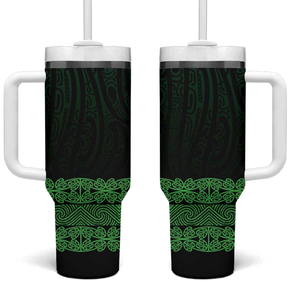 New Zealand Maori Kowhaiwhai Tumbler With Handle Kakariki Maui and Mangopare LT9 One Size: 40 oz Green - Polynesian Pride