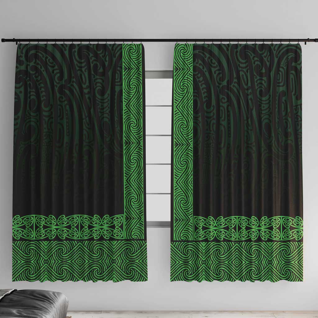 New Zealand Maori Kowhaiwhai Window Curtain Kakariki Maui and Mangopare LT9 With Hooks Green - Polynesian Pride