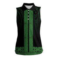 New Zealand Maori Kowhaiwhai Women Sleeveless Polo Shirt Kakariki Maui and Mangopare LT9 Female Green - Polynesian Pride