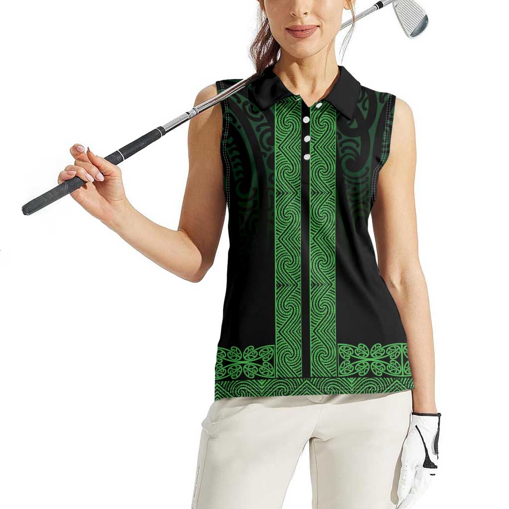 New Zealand Maori Kowhaiwhai Women Sleeveless Polo Shirt Kakariki Maui and Mangopare LT9 - Polynesian Pride