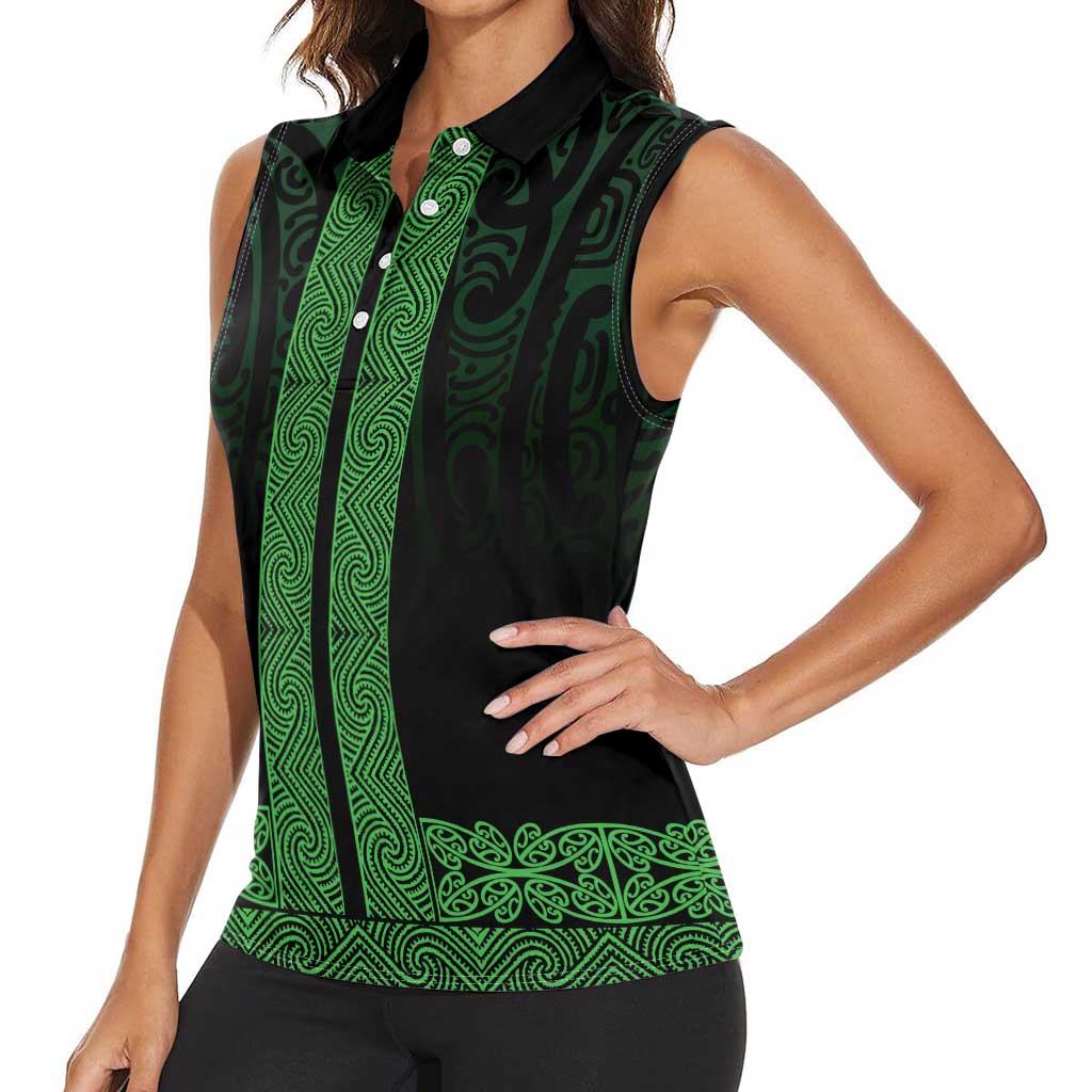New Zealand Maori Kowhaiwhai Women Sleeveless Polo Shirt Kakariki Maui and Mangopare LT9 - Polynesian Pride