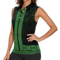 New Zealand Maori Kowhaiwhai Women Sleeveless Polo Shirt Kakariki Maui and Mangopare LT9 - Polynesian Pride