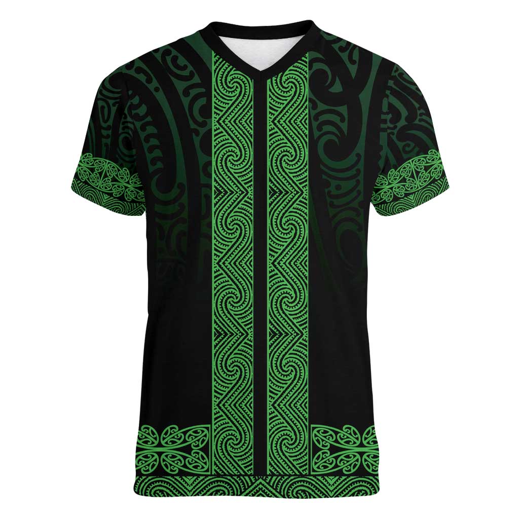 New Zealand Maori Kowhaiwhai Women V-Neck T-Shirt Kakariki Maui and Mangopare LT9 Female Green - Polynesian Pride