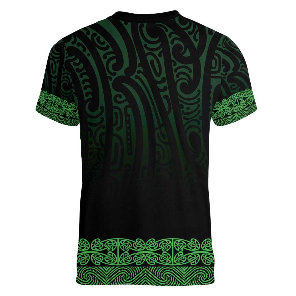 New Zealand Maori Kowhaiwhai Women V-Neck T-Shirt Kakariki Maui and Mangopare LT9 - Polynesian Pride