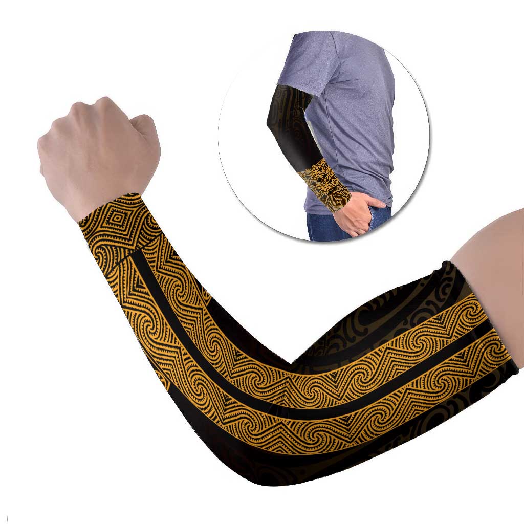 New Zealand Maori Kowhaiwhai Arm Sleeves Karaka Maui and Mangopare LT9 Set of 2 Gold - Polynesian Pride