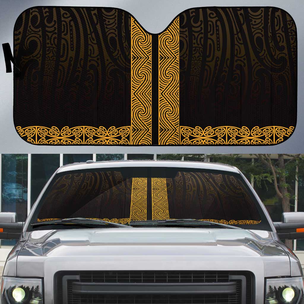 New Zealand Maori Kowhaiwhai Auto Sun Shade Karaka Maui and Mangopare LT9 Gold - Polynesian Pride