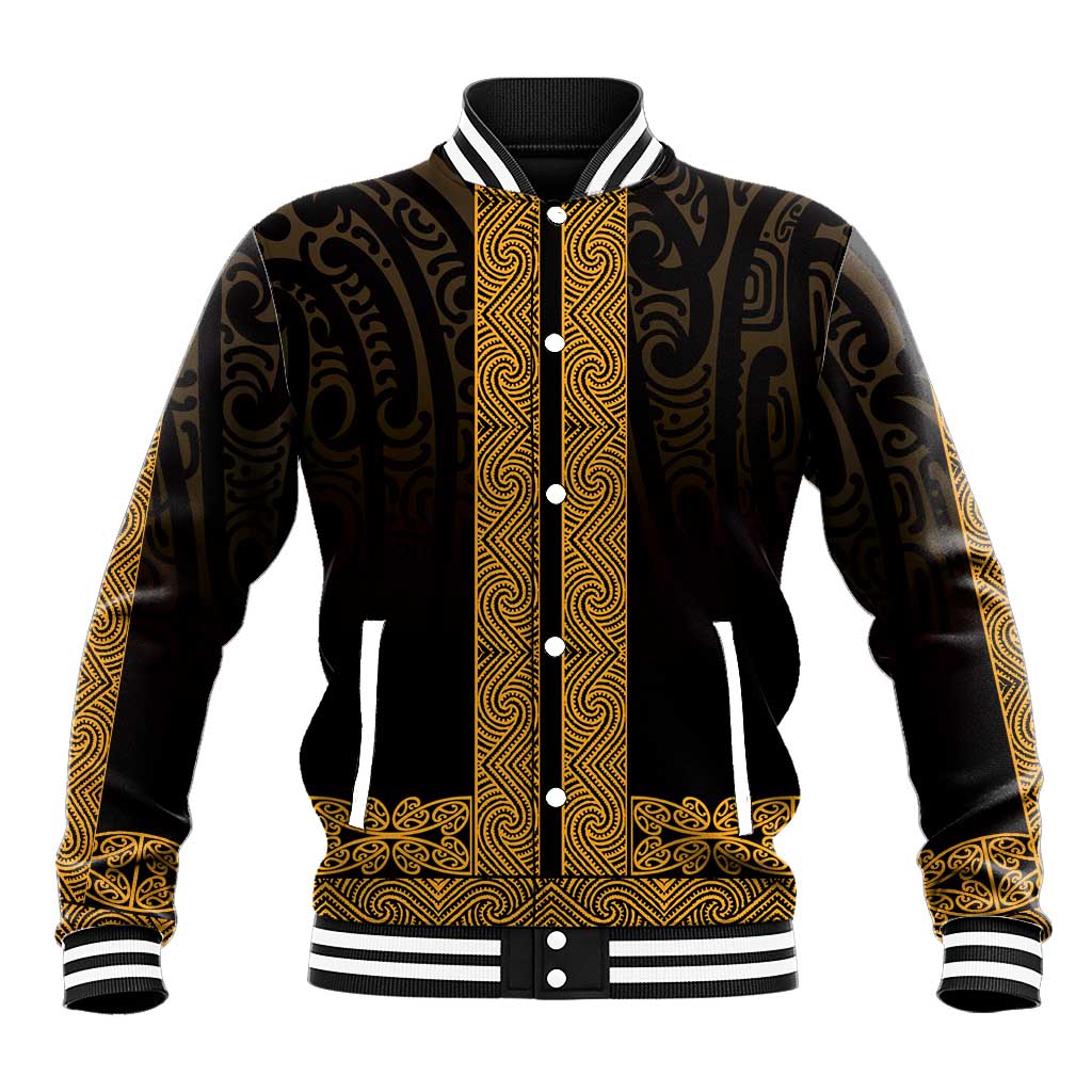 New Zealand Maori Kowhaiwhai Baseball Jacket Karaka Maui and Mangopare LT9 Unisex Gold - Polynesian Pride