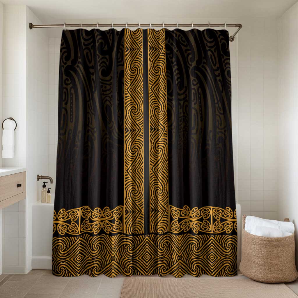 New Zealand Maori Kowhaiwhai Bathroom Set Karaka Maui and Mangopare LT9 Shower Curtain Only Gold - Polynesian Pride