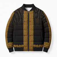 New Zealand Maori Kowhaiwhai Bomber Puffer Jacket Karaka Maui and Mangopare LT9 Unisex Gold - Polynesian Pride