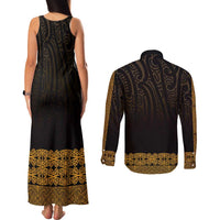 New Zealand Maori Kowhaiwhai Couples Matching Tank Maxi Dress and Long Sleeve Button Shirt Karaka Maui and Mangopare LT9 - Polynesian Pride