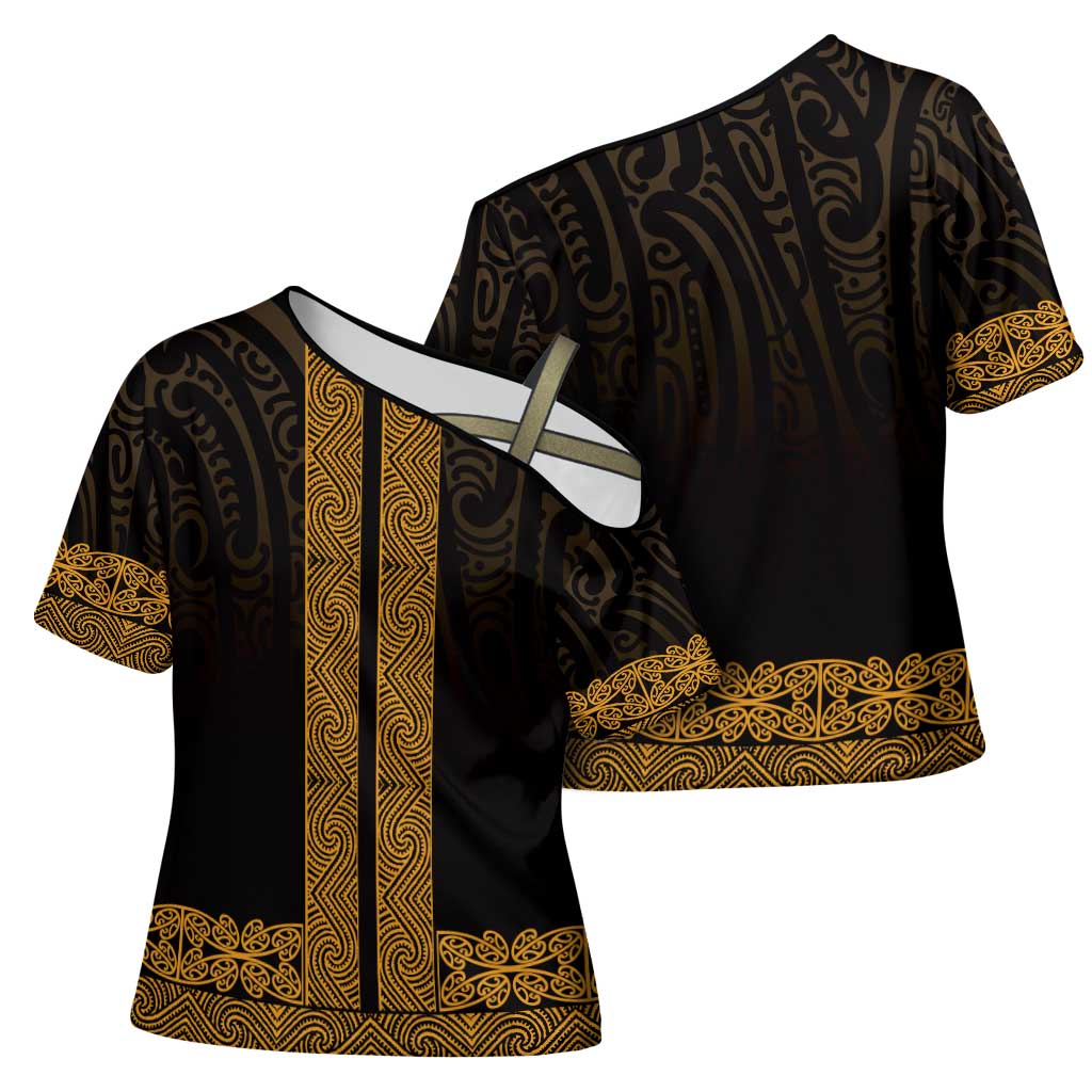 New Zealand Maori Kowhaiwhai Cross Shoulder Shirt Karaka Maui and Mangopare LT9 - Polynesian Pride