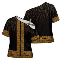 New Zealand Maori Kowhaiwhai Cross Shoulder Shirt Karaka Maui and Mangopare LT9 - Polynesian Pride
