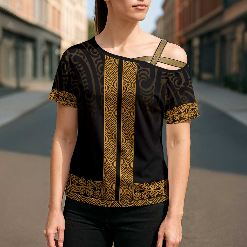 New Zealand Maori Kowhaiwhai Cross Shoulder Shirt Karaka Maui and Mangopare LT9 - Polynesian Pride