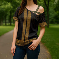 New Zealand Maori Kowhaiwhai Cross Shoulder Shirt Karaka Maui and Mangopare LT9 - Polynesian Pride