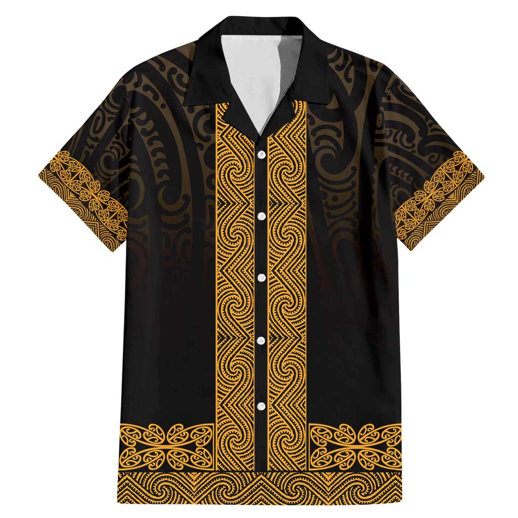 New Zealand Maori Kowhaiwhai Family Matching Mermaid Dress and Hawaiian Shirt Karaka Maui and Mangopare LT9 Dad's Shirt - Short Sleeve Gold - Polynesian Pride