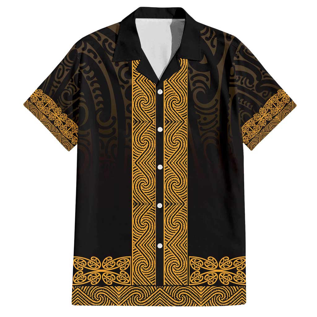 New Zealand Maori Kowhaiwhai Family Matching Puletasi and Hawaiian Shirt Karaka Maui and Mangopare LT9 Dad's Shirt - Short Sleeve Gold - Polynesian Pride