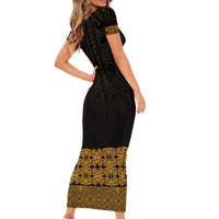 New Zealand Maori Kowhaiwhai Family Matching Short Sleeve Bodycon Dress and Hawaiian Shirt Karaka Maui and Mangopare LT9 - Polynesian Pride