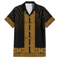 New Zealand Maori Kowhaiwhai Family Matching Summer Maxi Dress and Hawaiian Shirt Karaka Maui and Mangopare LT9 Dad's Shirt - Short Sleeve Gold - Polynesian Pride