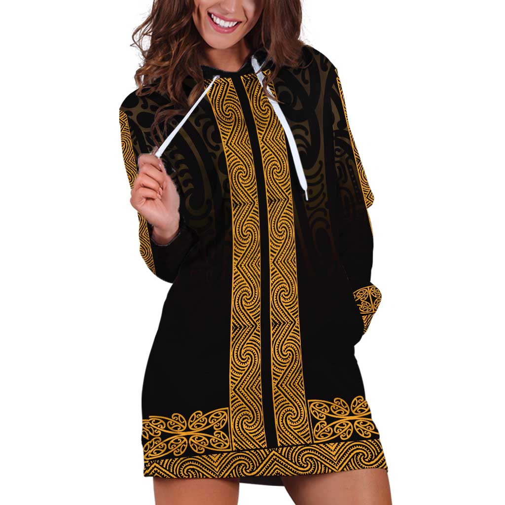 New Zealand Maori Kowhaiwhai Hoodie Dress Karaka Maui and Mangopare LT9 Gold - Polynesian Pride