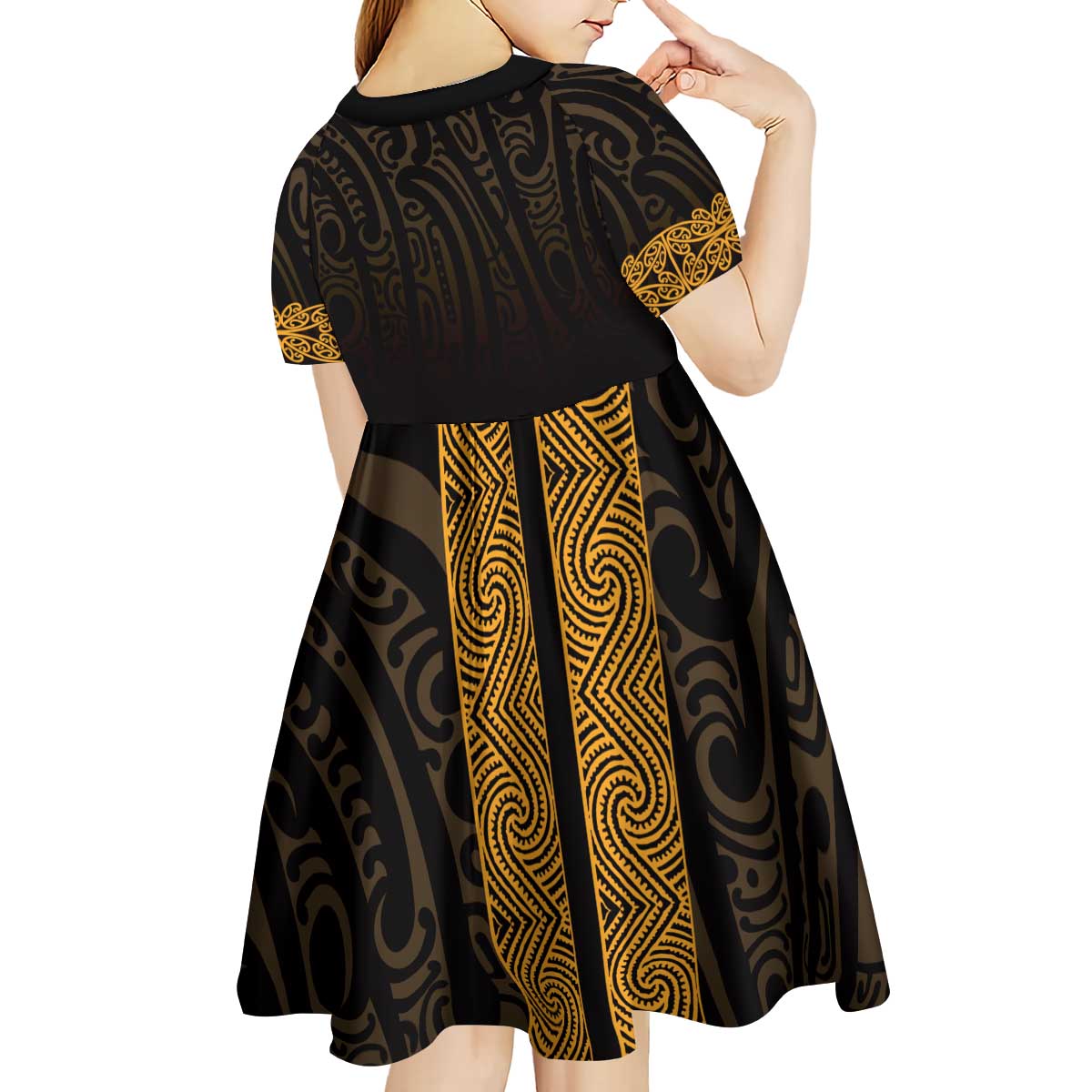 New Zealand Maori Kowhaiwhai Kid Short Sleeve Dress Karaka Maui and Mangopare LT9 - Polynesian Pride