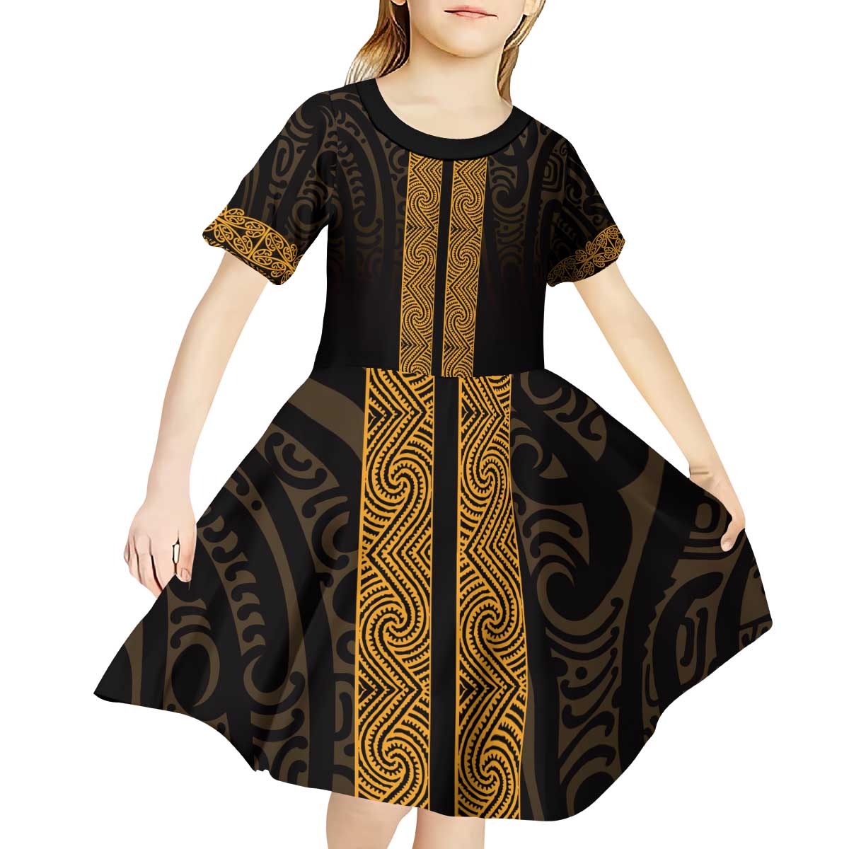 New Zealand Maori Kowhaiwhai Kid Short Sleeve Dress Karaka Maui and Mangopare LT9 - Polynesian Pride