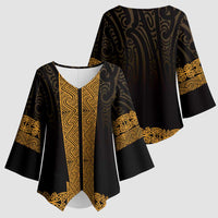 New Zealand Maori Kowhaiwhai Kimono Sleeve Blouse Karaka Maui and Mangopare LT9 - Polynesian Pride