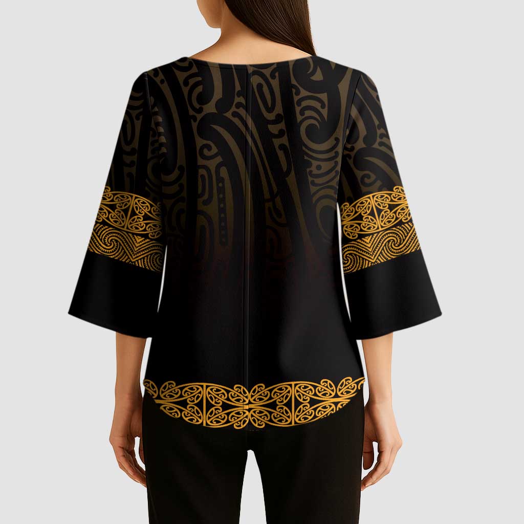 New Zealand Maori Kowhaiwhai Kimono Sleeve Blouse Karaka Maui and Mangopare LT9 - Polynesian Pride