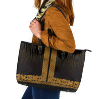 New Zealand Maori Kowhaiwhai Leather Tote Bag Karaka Maui and Mangopare LT9 Gold - Polynesian Pride