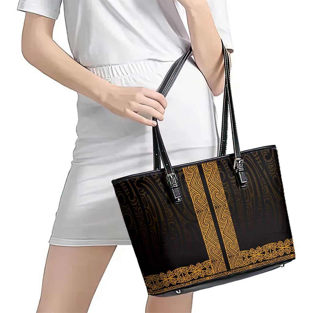 New Zealand Maori Kowhaiwhai Leather Tote Bag Karaka Maui and Mangopare LT9 - Polynesian Pride