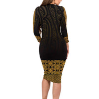 New Zealand Maori Kowhaiwhai Long Sleeve Bodycon Dress Karaka Maui and Mangopare LT9 - Polynesian Pride