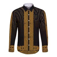 New Zealand Maori Kowhaiwhai Long Sleeve Button Shirt Karaka Maui and Mangopare LT9 Unisex Gold - Polynesian Pride