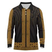 New Zealand Maori Kowhaiwhai Long Sleeve Polo Shirt Karaka Maui and Mangopare LT9 Gold - Polynesian Pride