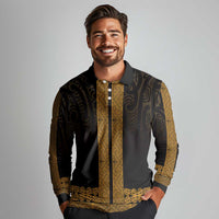 New Zealand Maori Kowhaiwhai Long Sleeve Polo Shirt Karaka Maui and Mangopare LT9 - Polynesian Pride