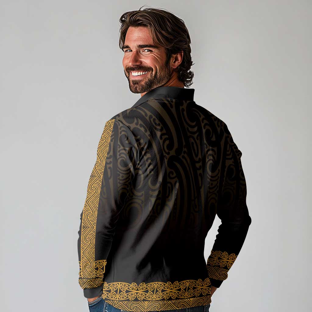 New Zealand Maori Kowhaiwhai Long Sleeve Polo Shirt Karaka Maui and Mangopare LT9 - Polynesian Pride
