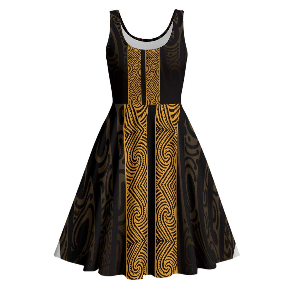 New Zealand Maori Kowhaiwhai Midi Dress Karaka Maui and Mangopare LT9 Gold - Polynesian Pride