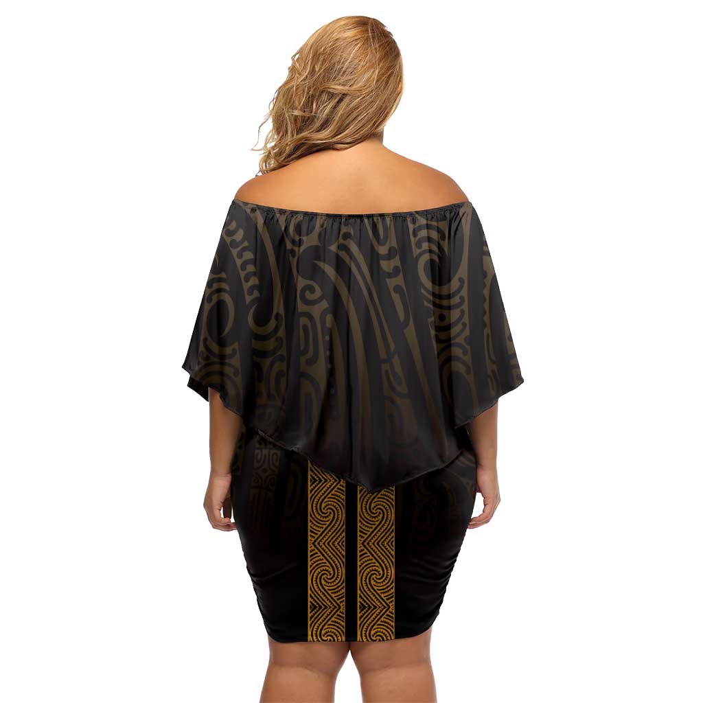 New Zealand Maori Kowhaiwhai Off Shoulder Short Dress Karaka Maui and Mangopare LT9 - Polynesian Pride