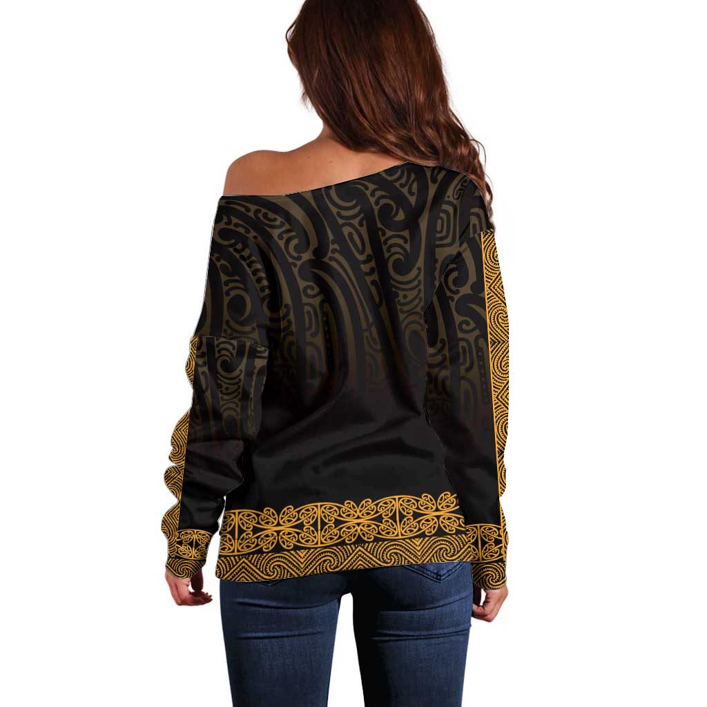 New Zealand Maori Kowhaiwhai Off Shoulder Sweater Karaka Maui and Mangopare LT9 - Polynesian Pride
