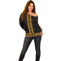New Zealand Maori Kowhaiwhai Off Shoulder Sweater Karaka Maui and Mangopare LT9 - Polynesian Pride
