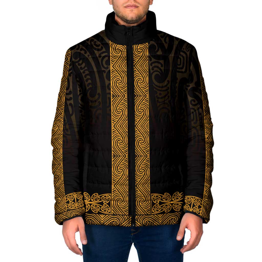 New Zealand Maori Kowhaiwhai Padded Jacket Karaka Maui and Mangopare LT9 Men Gold - Polynesian Pride